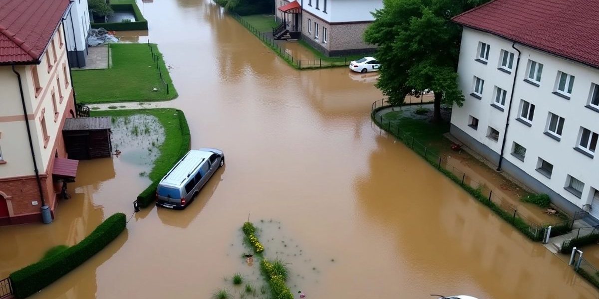 Zaplavené ulice v Ostravě s potopenými auty.